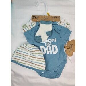 Baby Essentials 3 Body Suits, Sucks & Hat Multicolor Dad Message Newborn